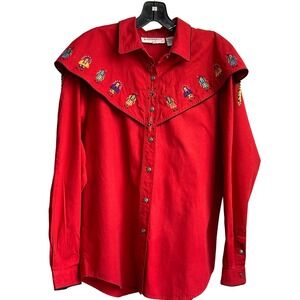 Baxter and Wells Red Embroidered Bead Embellished Western Shirt Women's Size L